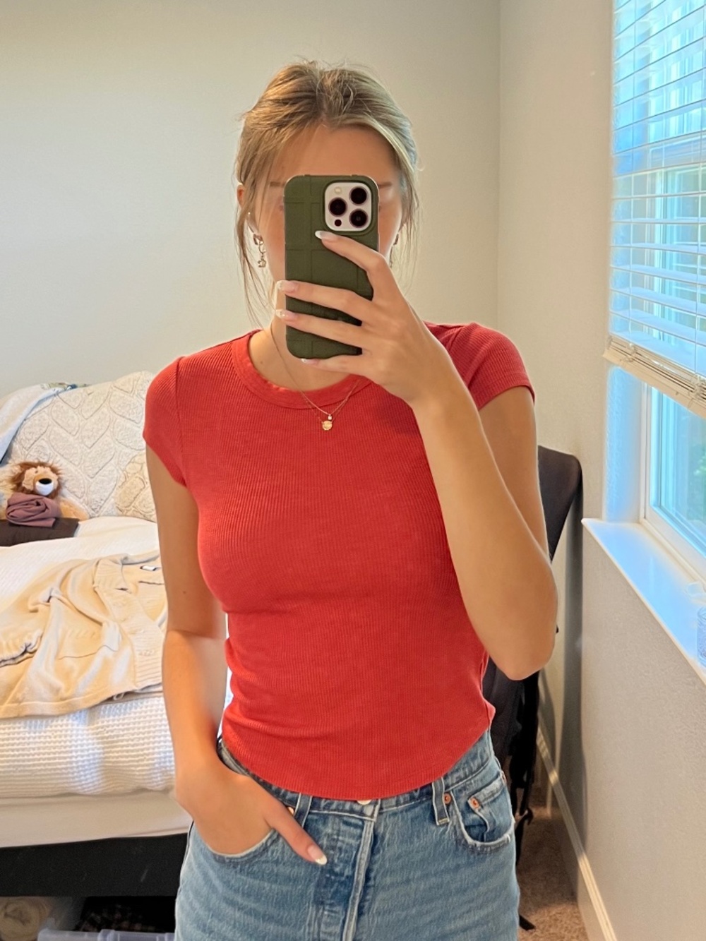 Red Waffle American Eagle Baby Tee